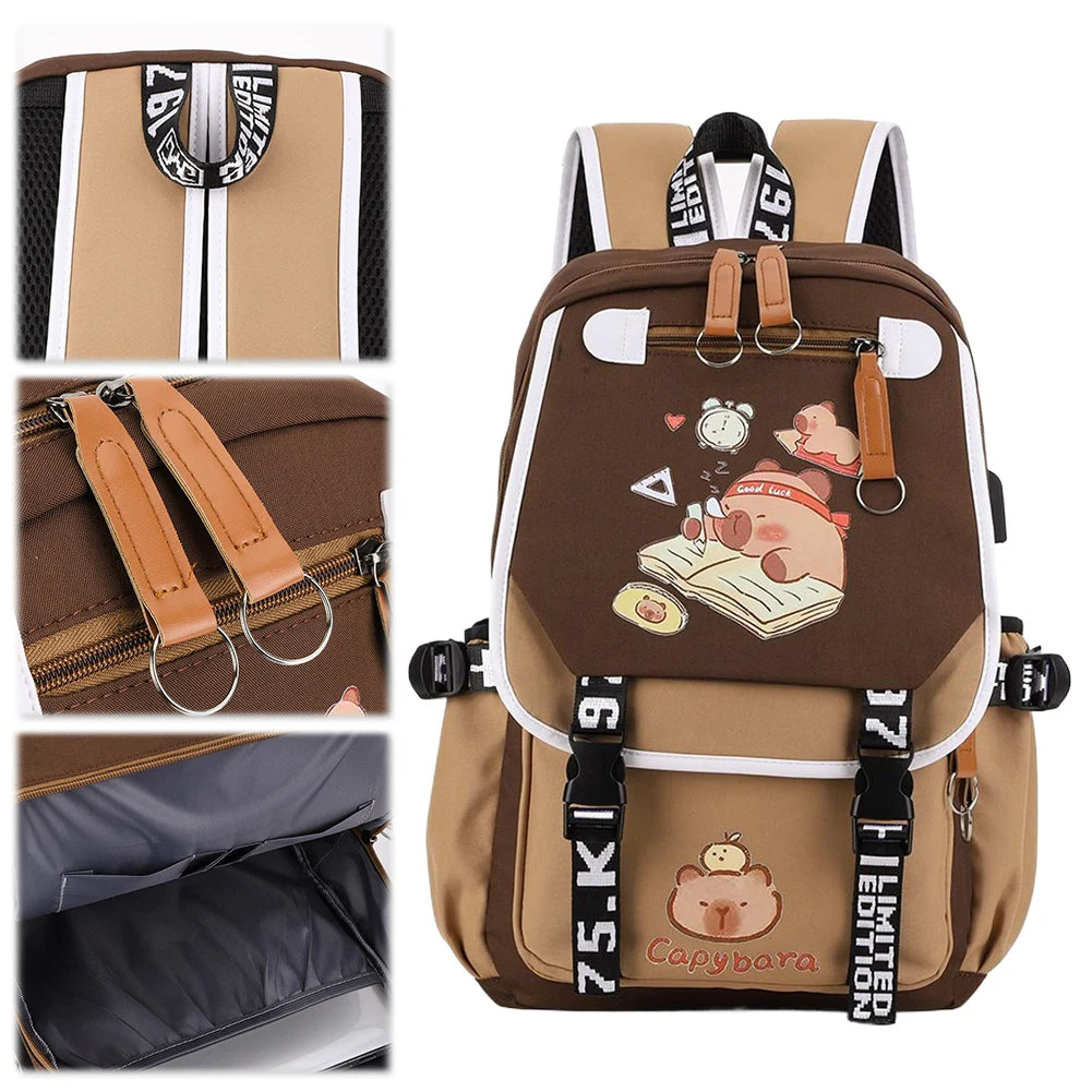 Capybara Backpack Unisex School Book Bag With Adjustable Straps