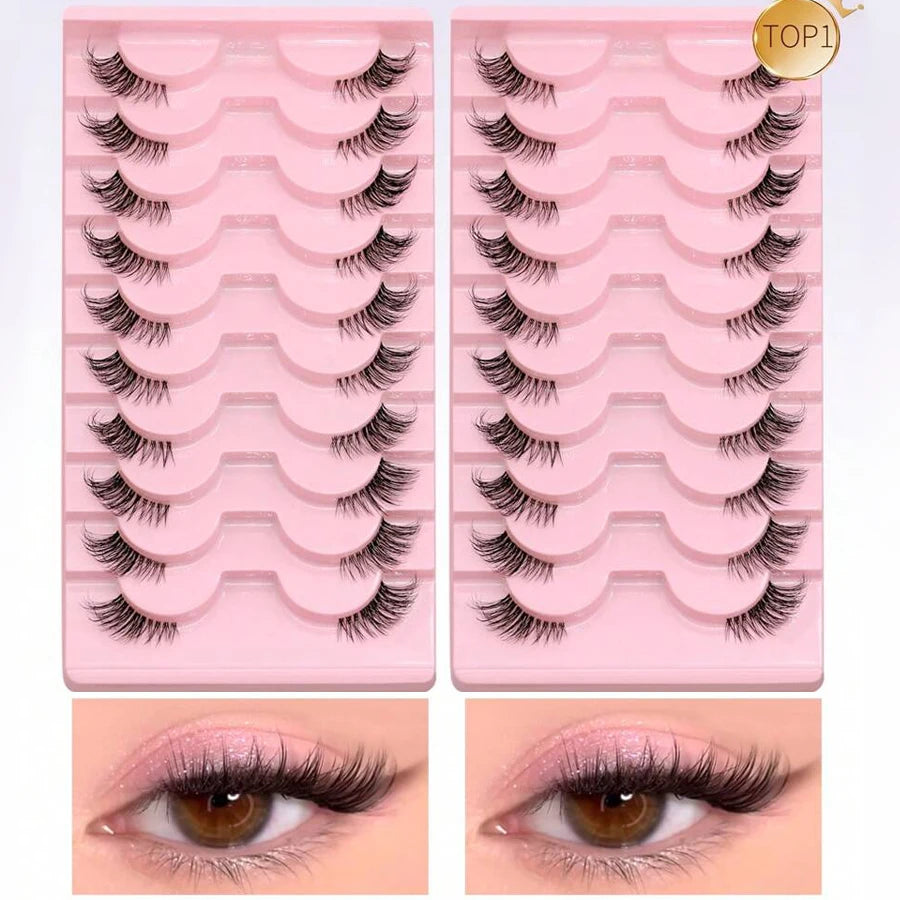 Two Boxs Half Eyelashes Natural Fluffy Cat Eye Lashes Soft Wispy Faux Mink Lashes Winged End Eye Elongated Eyelashes