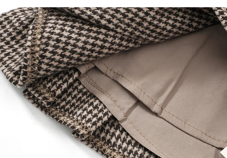 Y2K Low Rise Houndstooth Mini Skirt with Belt Woolen Pleated Mini Skirt Ladies Autumn Winter Outfit