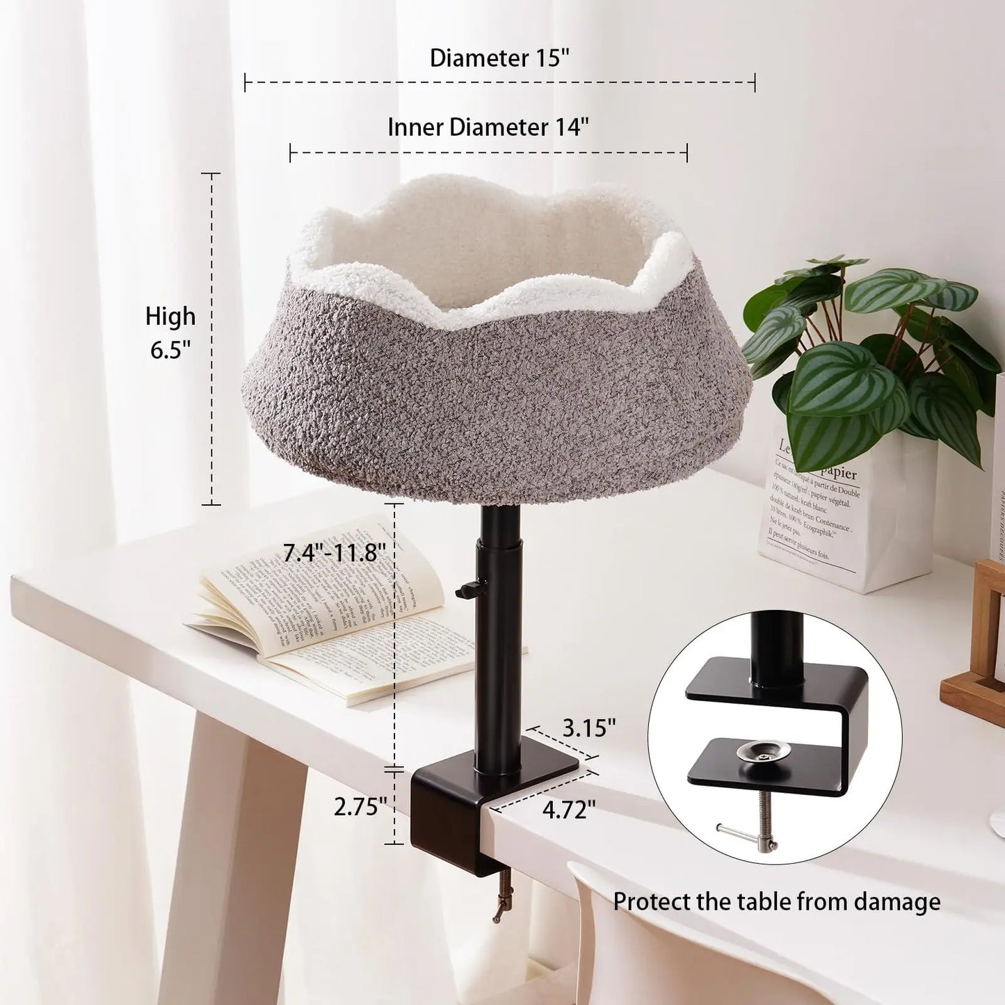 MEWOOFUN Cat Desk Bed Perch 360 Rotation Adjustable Height