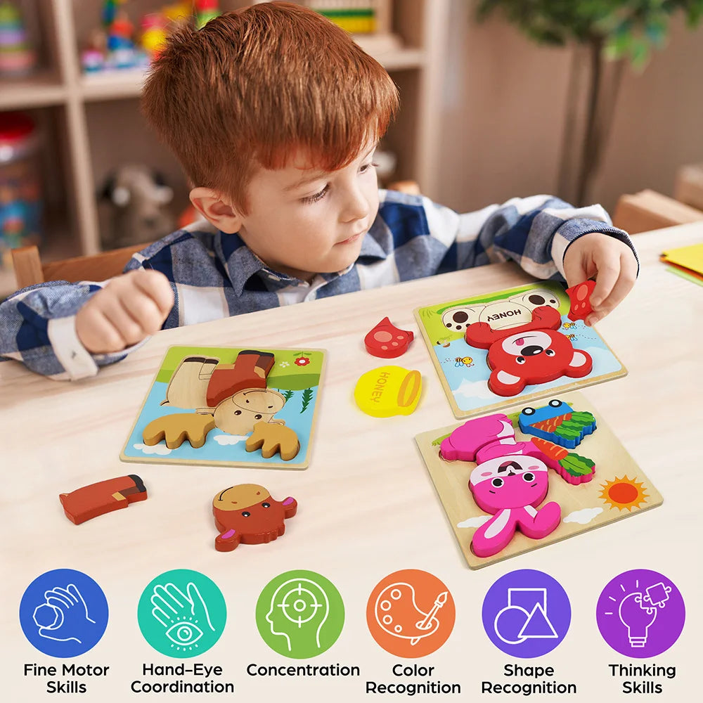 8 Pack Animal Wooden Puzzles Toys For Toddlers Boys Girls, Learning Educational Preschool Christmas Birthday Thanksgiving Gifts