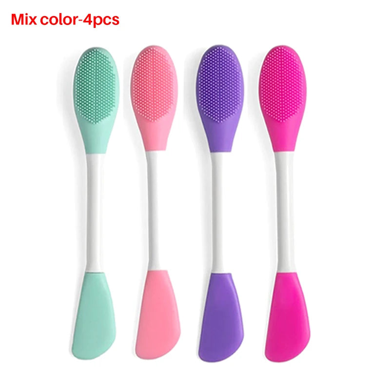 8/4/2pcs Silicone Face Mask Brush 2 in 1 Double-Head Manual Cleansing Brushes Facial Scrubber Mud Film Applicator Skin Care Tool