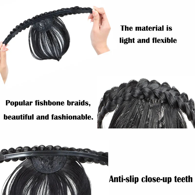 Synthetic Wig Headband Hair Bangs Invisible Short Straight Bangs Seamless Forehead Hairpiece Styling Hair Accessories for Women