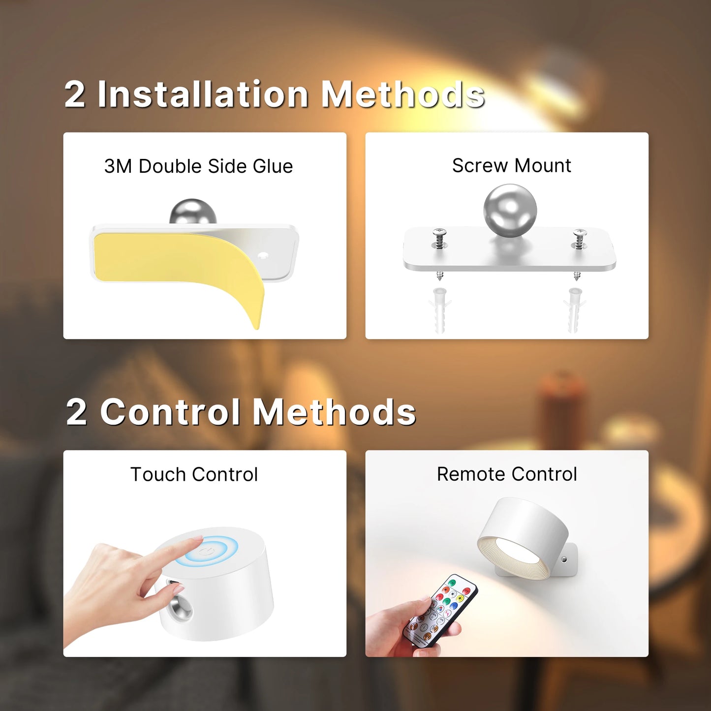 Aiopp RGB Ambience Dimmable Cordless Wall Lamp With Remote