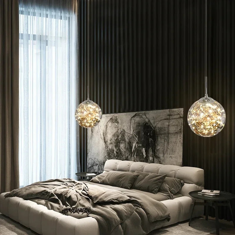 ENERLORD Modern LED Nordic Pendant Light Starry Glass Ball