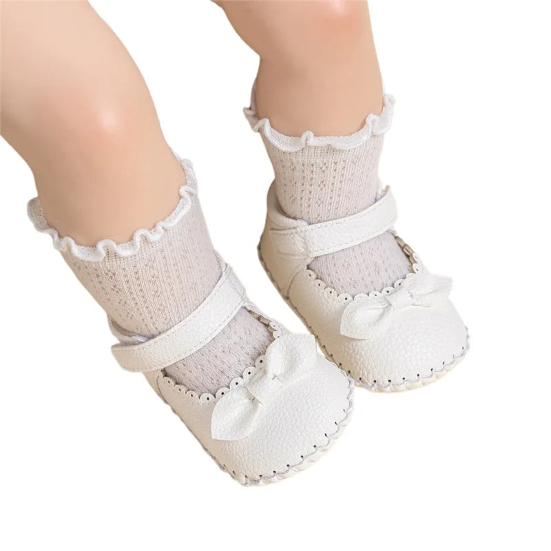 Baby Unisex First Walk Mary Jane Shoes With Bow And Non Slip Sole