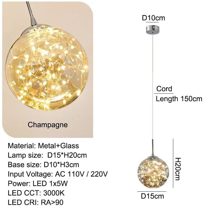ENERLORD Modern LED Nordic Pendant Light Starry Glass Ball