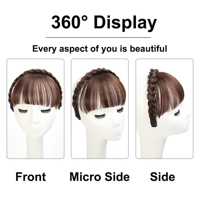 Synthetic Wig Headband Hair Bangs Invisible Short Straight Bangs Seamless Forehead Hairpiece Styling Hair Accessories for Women