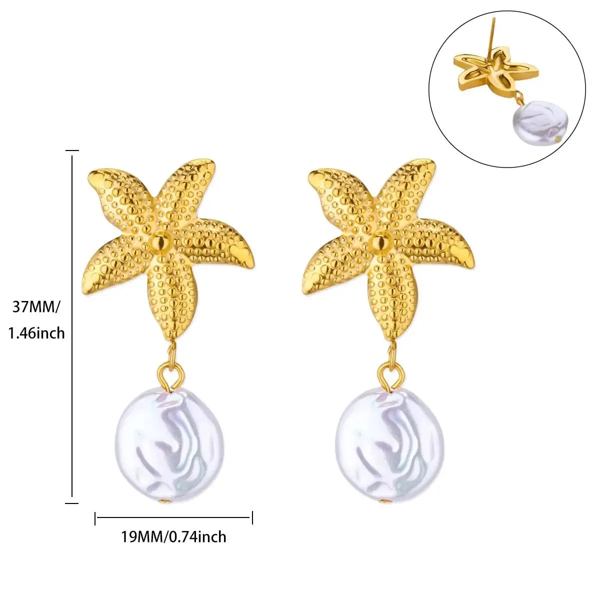 ICFTZWECN Vintage Starfish Stainless Steel Stud Earrings