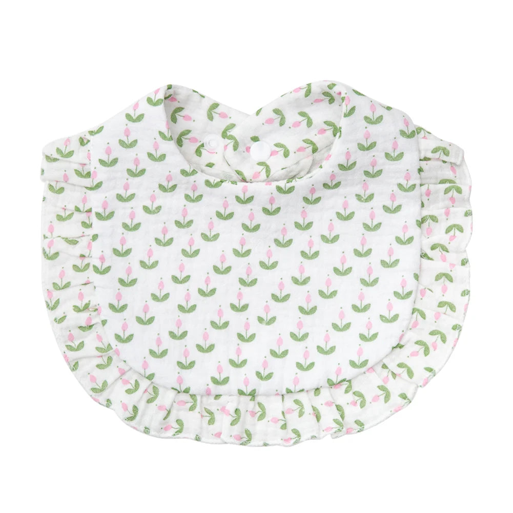 Flower Print Baby Bibs Adjustable Snap Burp Cloths Saliva Towel Muslin Cotton For Feeding