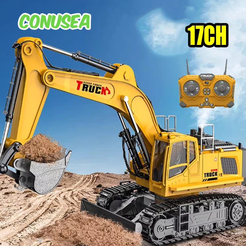 Alloy Excavator Rc Cars Trucks 17CH Dumper Remote Control Car Tractor 1/18 Engineering Electric Vehicles for Kids Boys Children