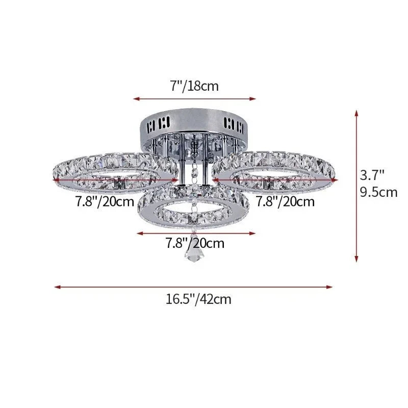 GreeLustr K9 Crystal Chandelier 3 Ring Pendant Lamp