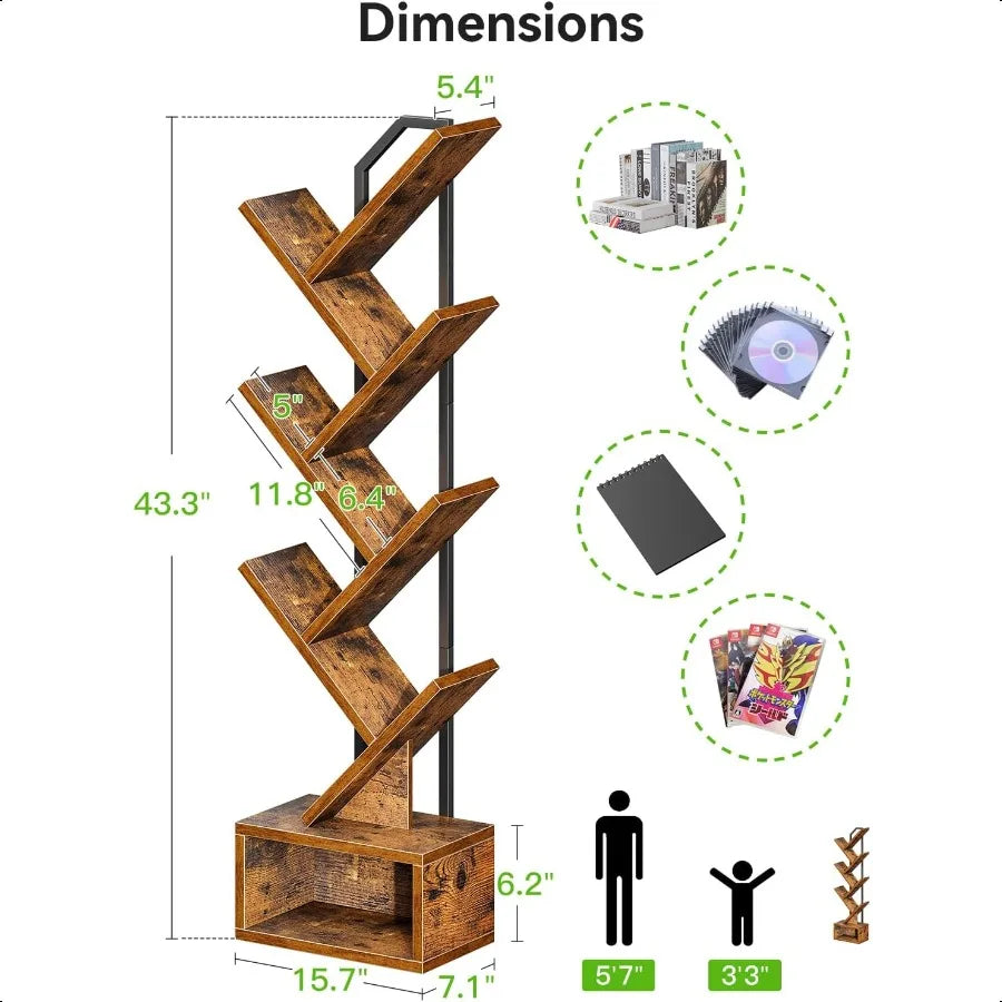 Hign-concerned Tree Bookshelf Corner Narrow Steel Wood Bookcase