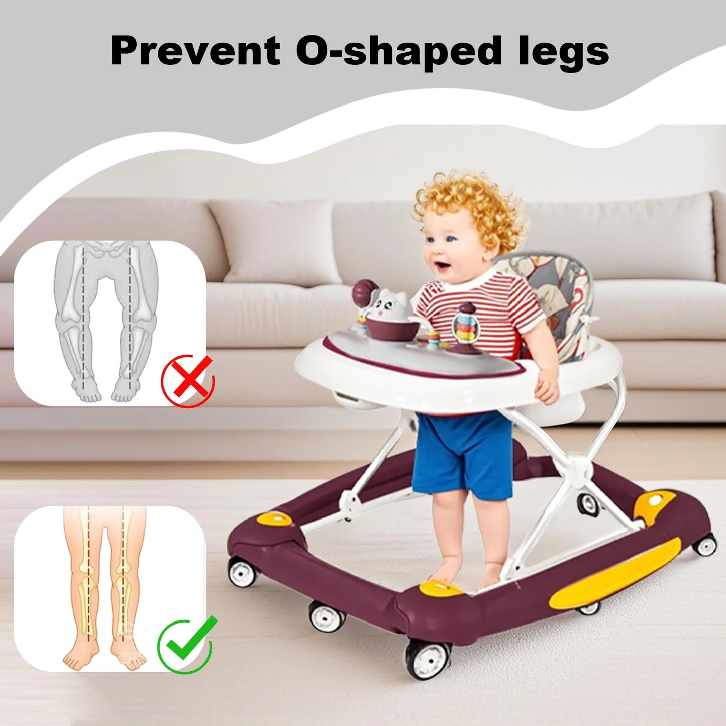 Baby Multi-Functional Foldable Walker With Shielded Awning Anti-Rollover DeluxePro