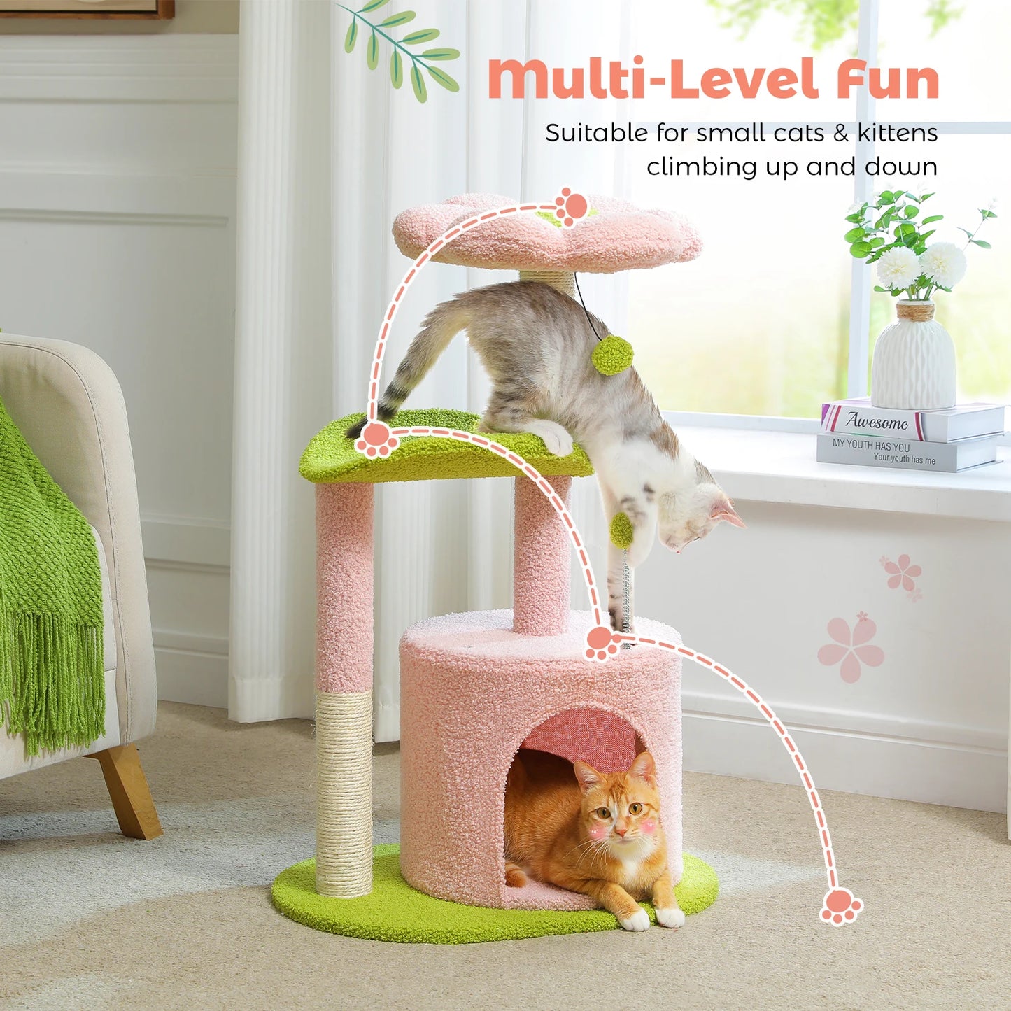 PEQULTICN Flower Cat Tree Indoor Cat Tower Three Levels