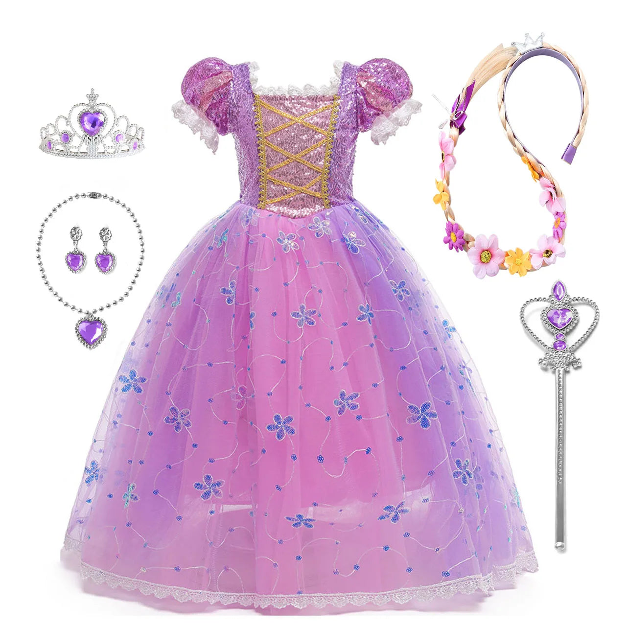 Girls Princess Rapunzel Dress For Parties Cosplay Costume