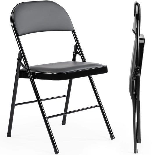 JHK Leather Padded Folding Chairs 2 Pack Sturdy Metal Frame