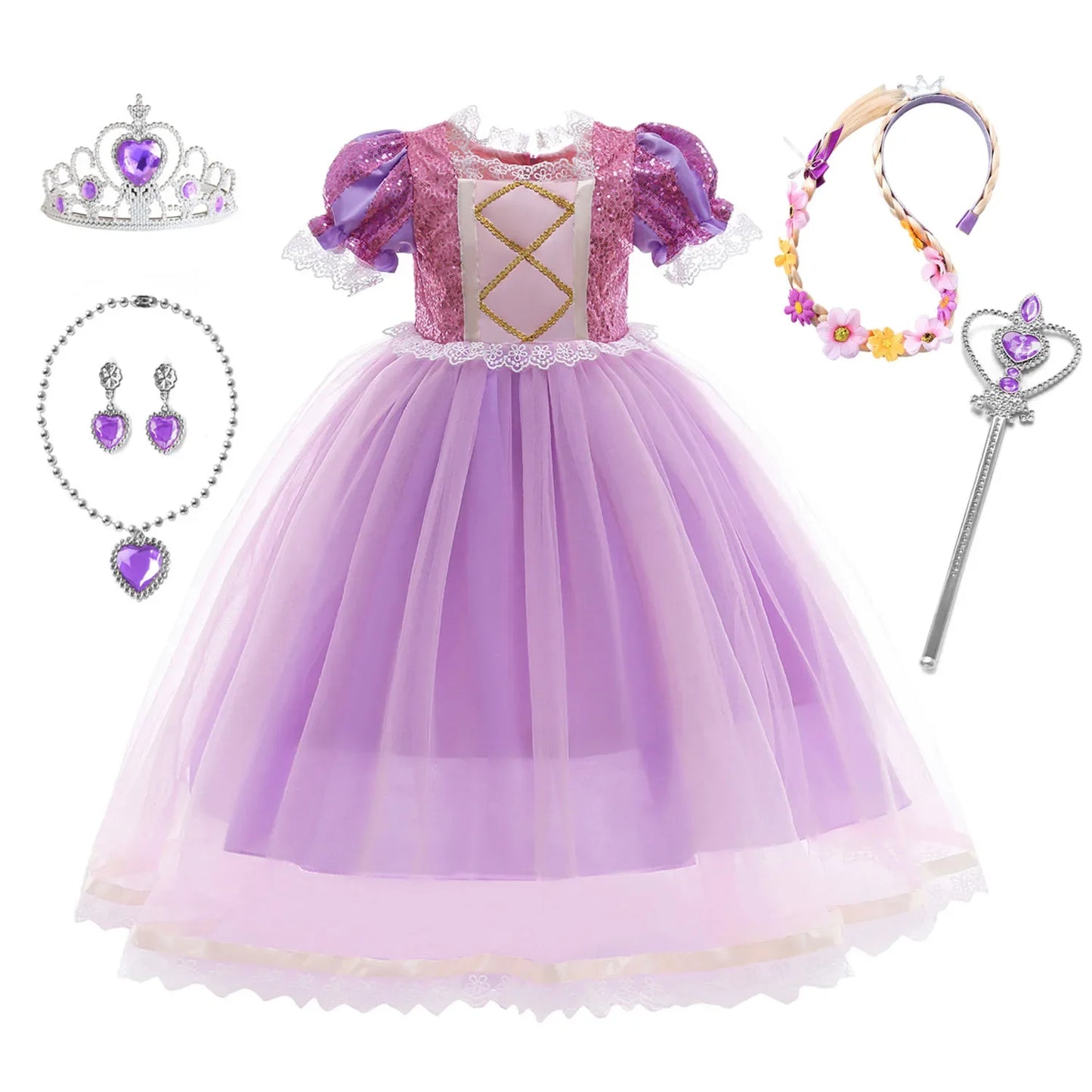 Girls Princess Rapunzel Dress For Parties Cosplay Costume