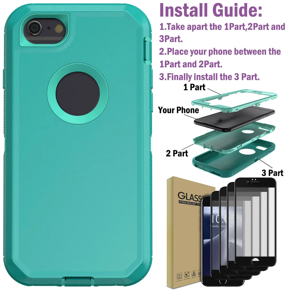 Design iPhone 6/6s Shockproof Case with Tempered Glass