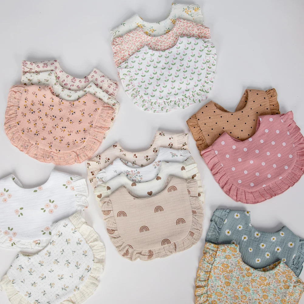 Flower Print Baby Bibs Adjustable Snap Burp Cloths Saliva Towel Muslin Cotton For Feeding