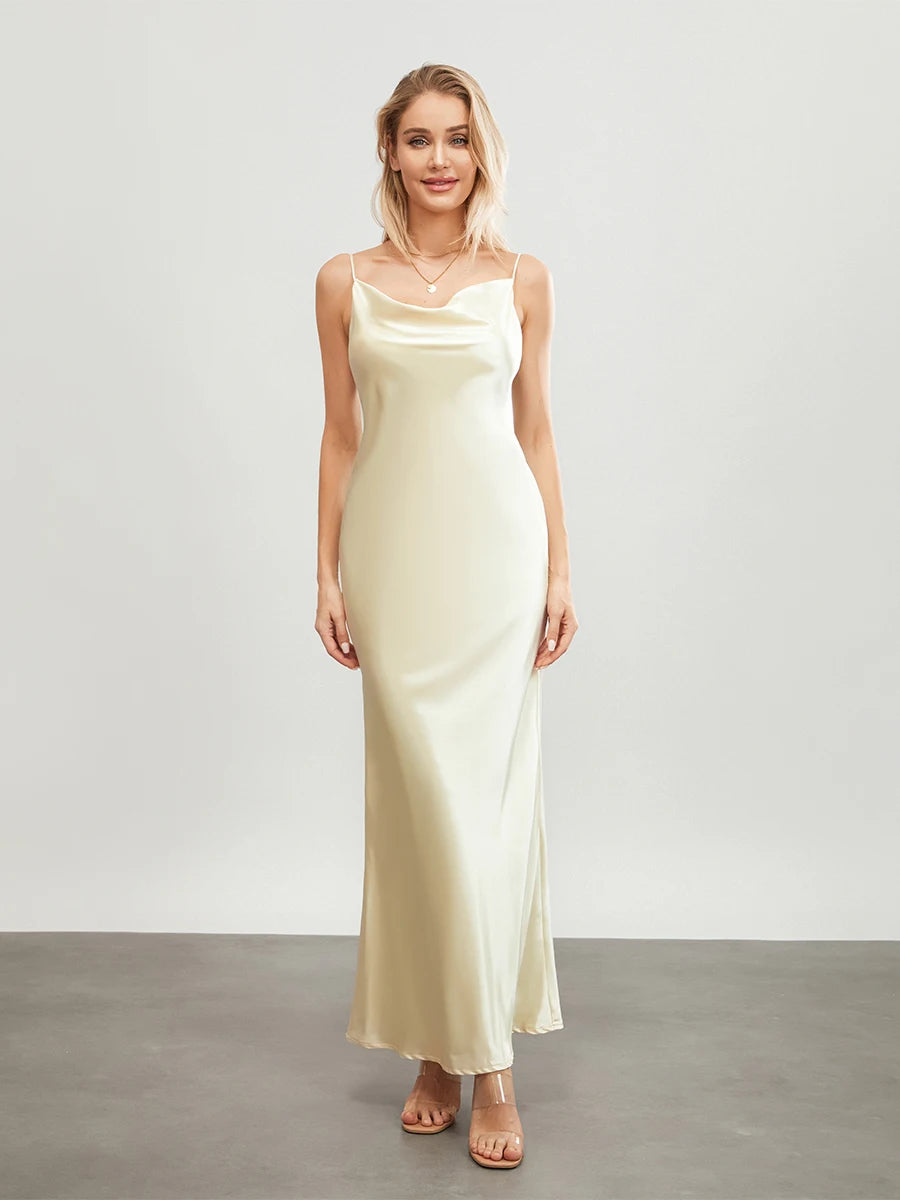 Hirigin Velvet Spaghetti Strap Cowl Neck Backless Bodycon Dress