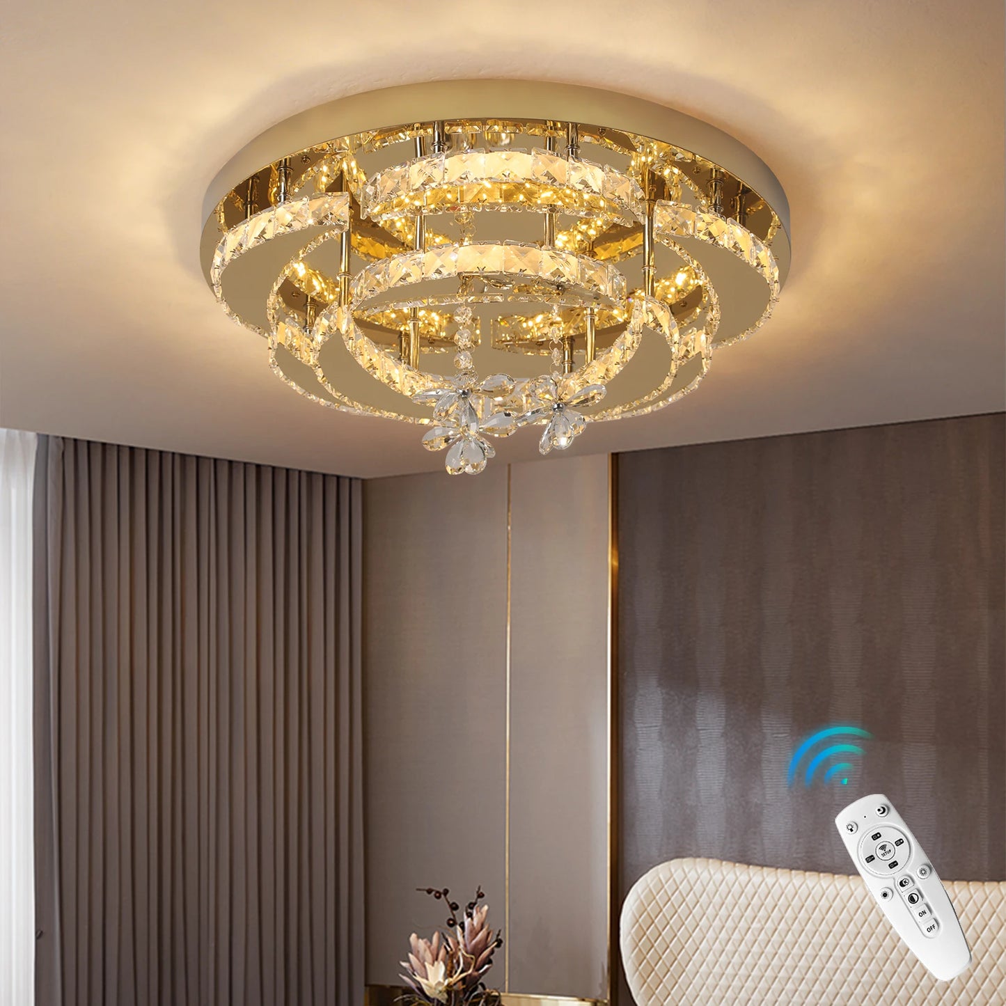 Flower Led Ceiling Lamp Modern Crystal Drop Chandelier Pendant Light Ceiling Light Home Decor Fixtures Living Room RC Dimming