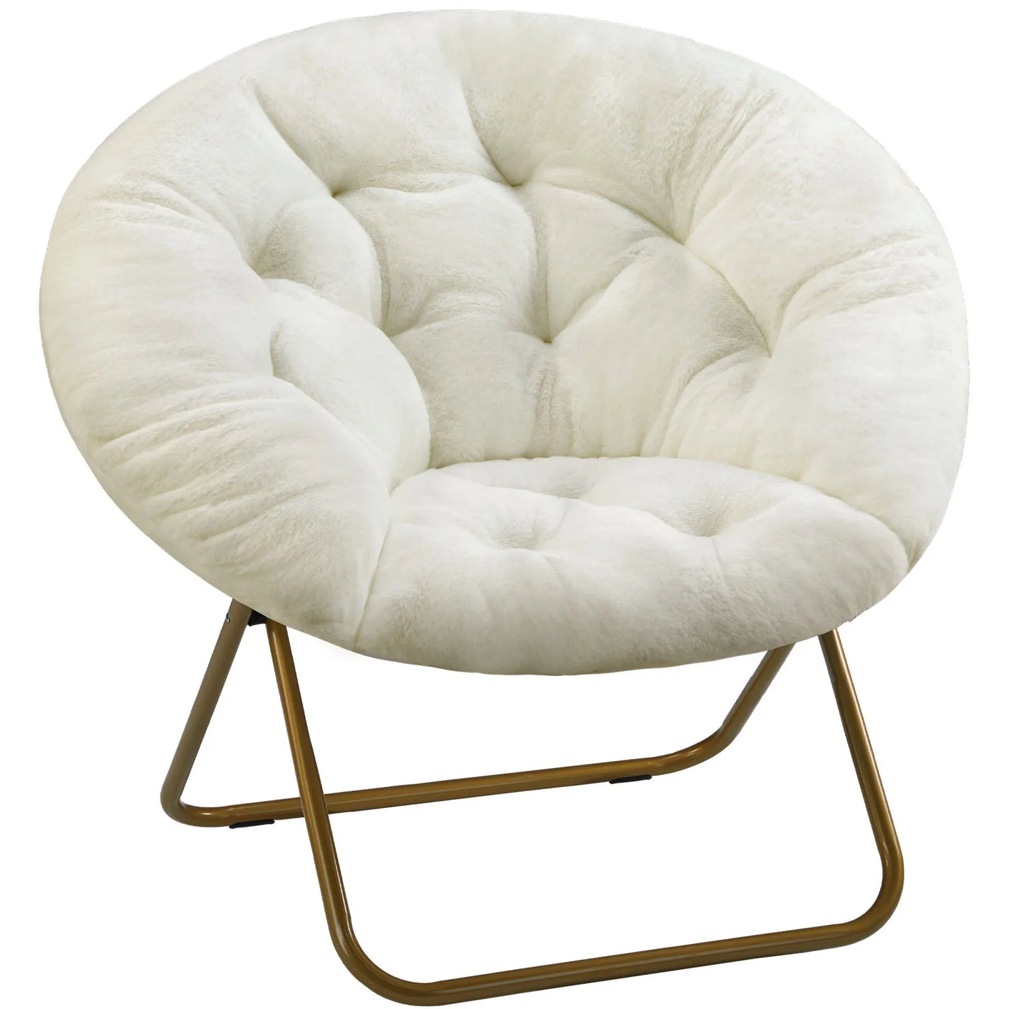 JHK Cozy Faux Fur Saucer Chair With Folding Metal Frame