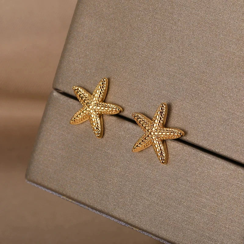 ICFTZWECN Vintage Starfish Stainless Steel Stud Earrings