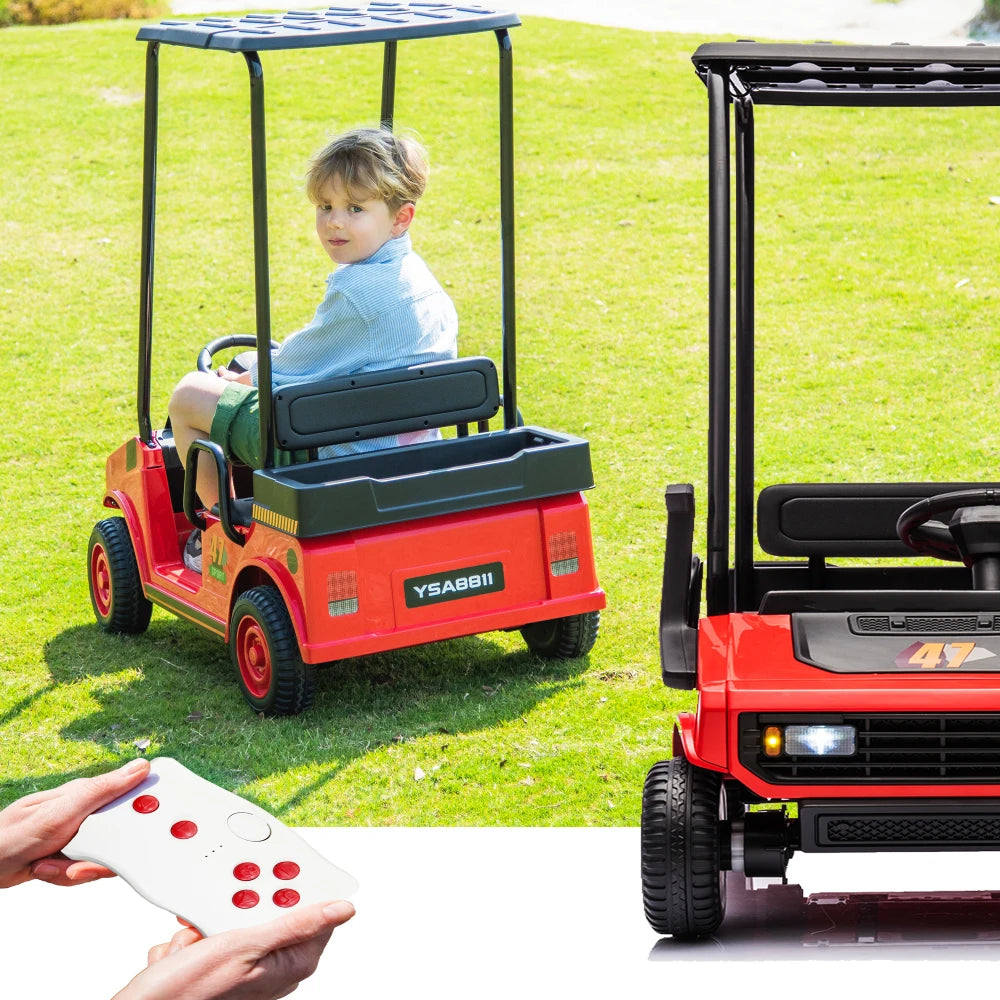 12V Ride On Golf Cart For Kids With Roof Outdoor Toy