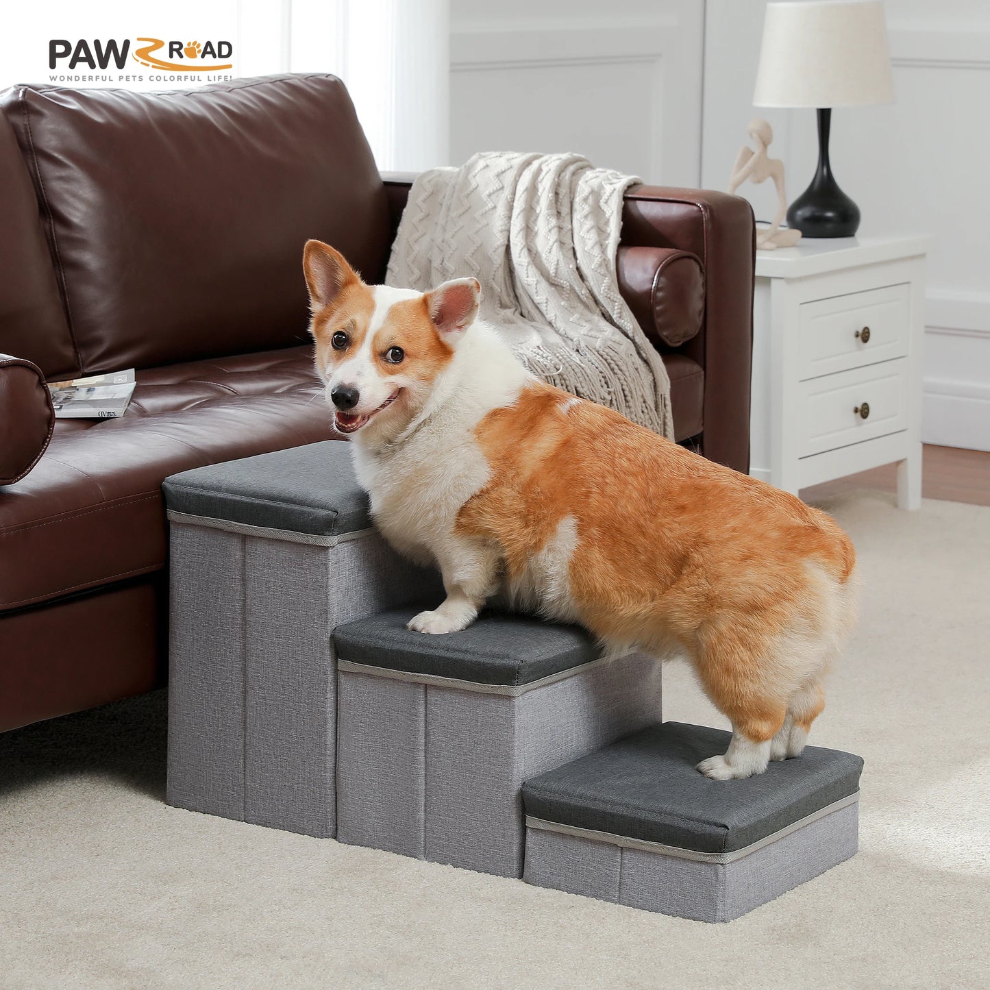 PAWZ Road Three Tier Dog Stairs Foldable Pet Ramp Storage