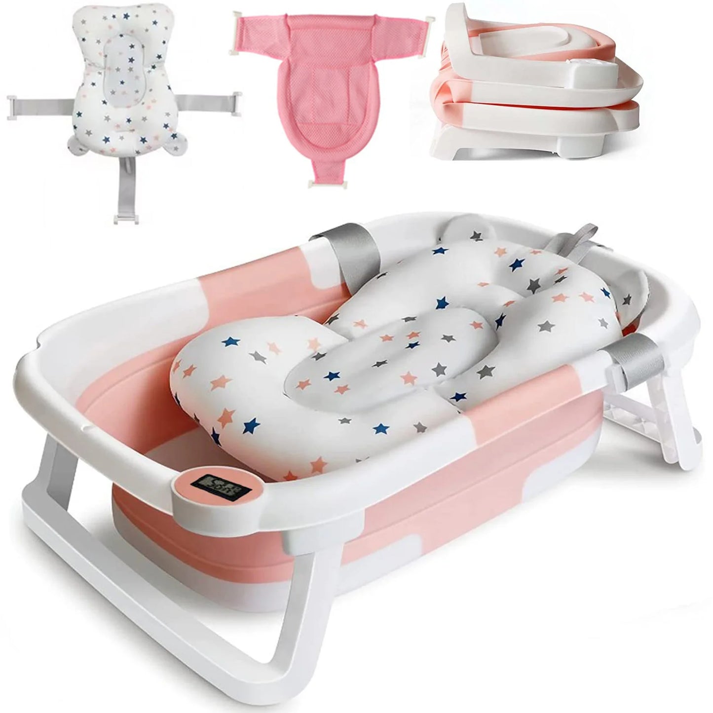 Foldable Baby Bath Tub With Cushion And Thermometer