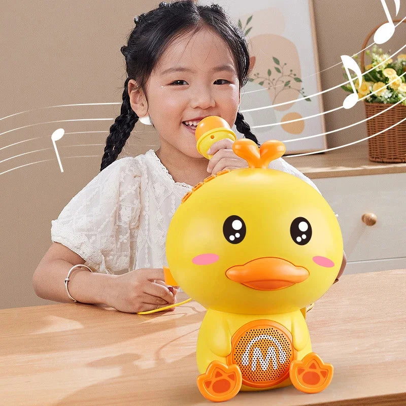 Microphones Cute Duck Singing Sound Early Education Machine Voice Changeable Storytelling With Light Music Toys For Kids Gifts