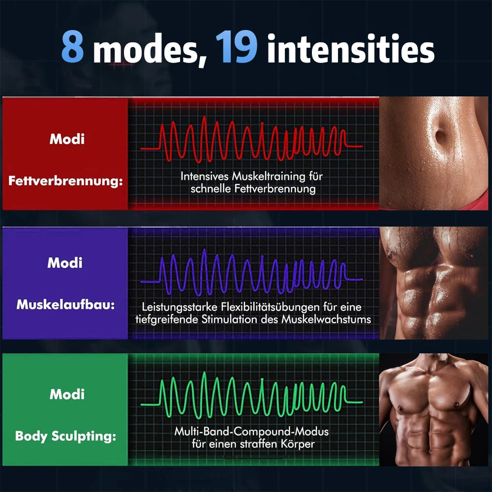 Professional EMS 8-Pad Ab Trainer and Muscle Stimulator with Vibration for Abdominal Toning, Home Fitness Equipment