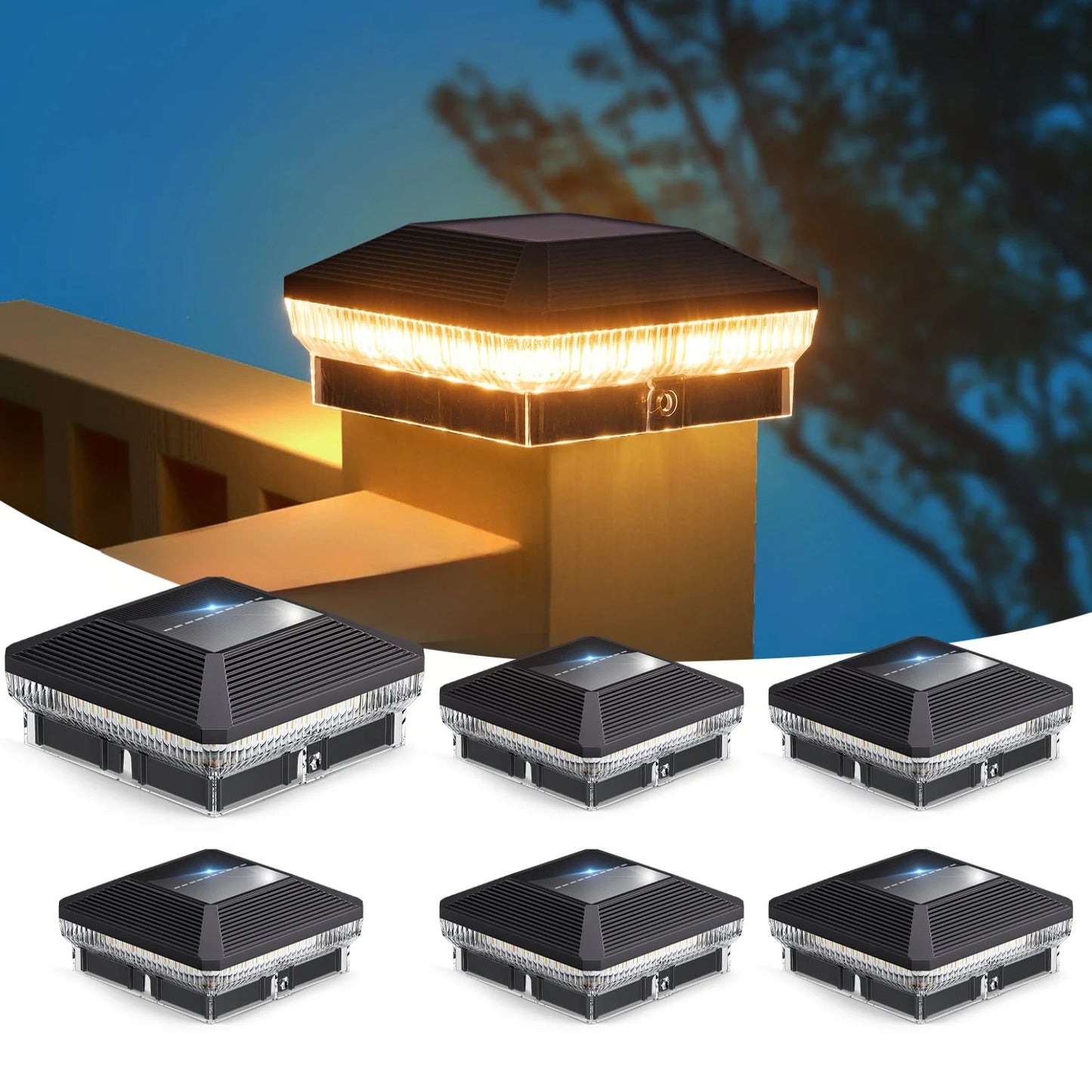 KPSTEK Solar Fence Post Lights 6 Pack With 3 Modes