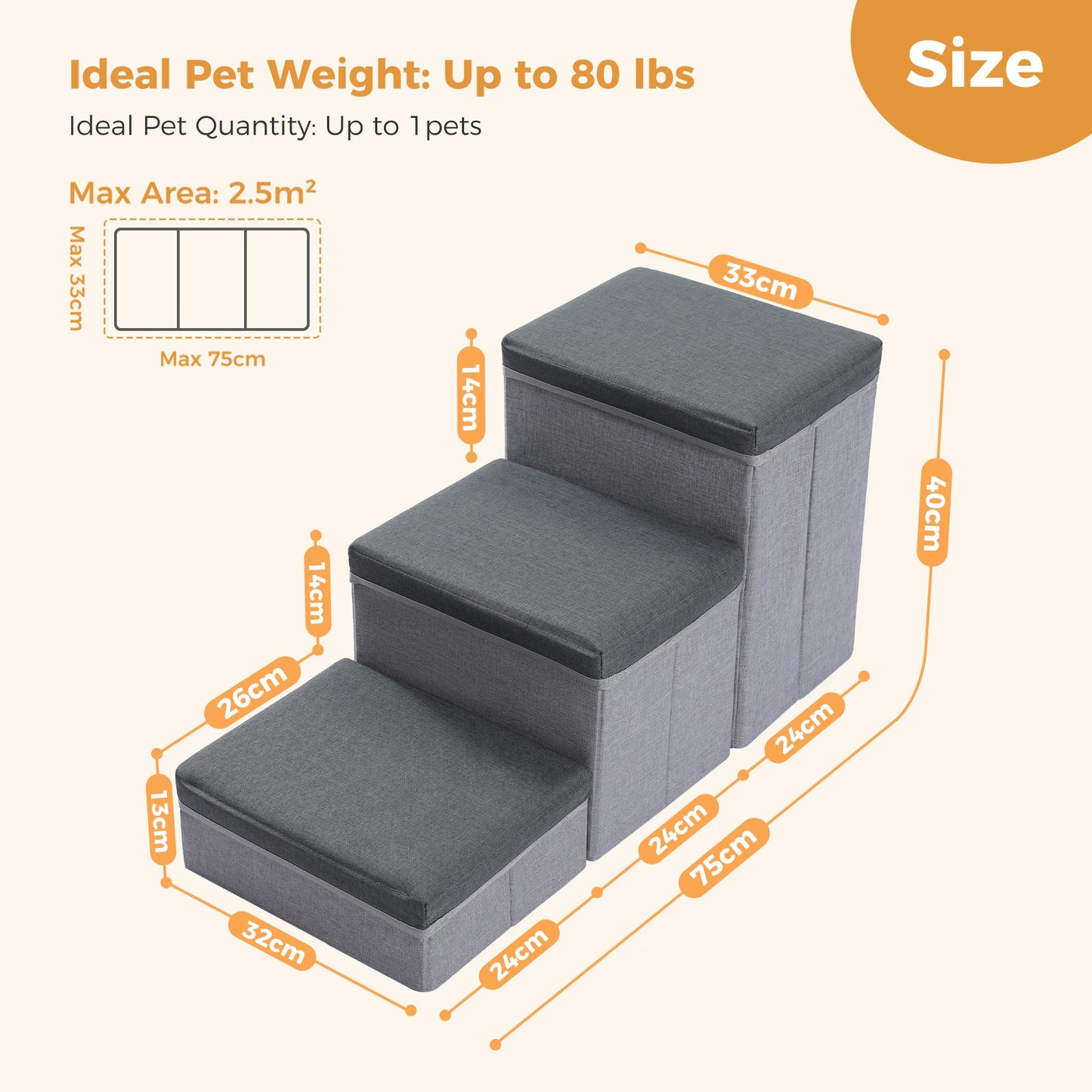 PAWZ Road Three Tier Dog Stairs Foldable Pet Ramp Storage