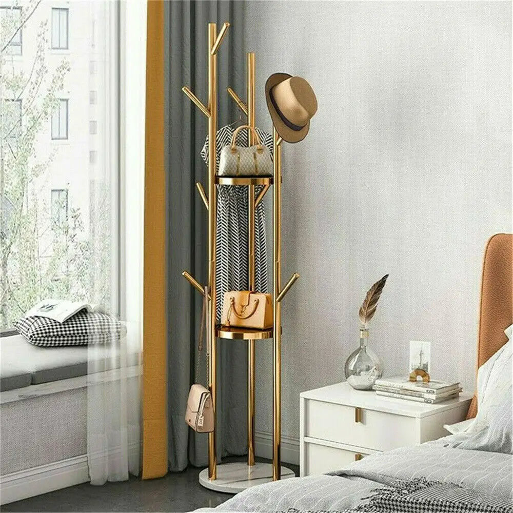 BINGOPAW Marble Metal Coat Rack Freestanding Hall Tree 9 Hooks