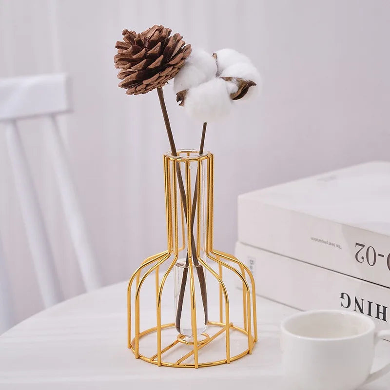 Hollow Iron Vase Dried Flowers Centerpiece Decor Home Office