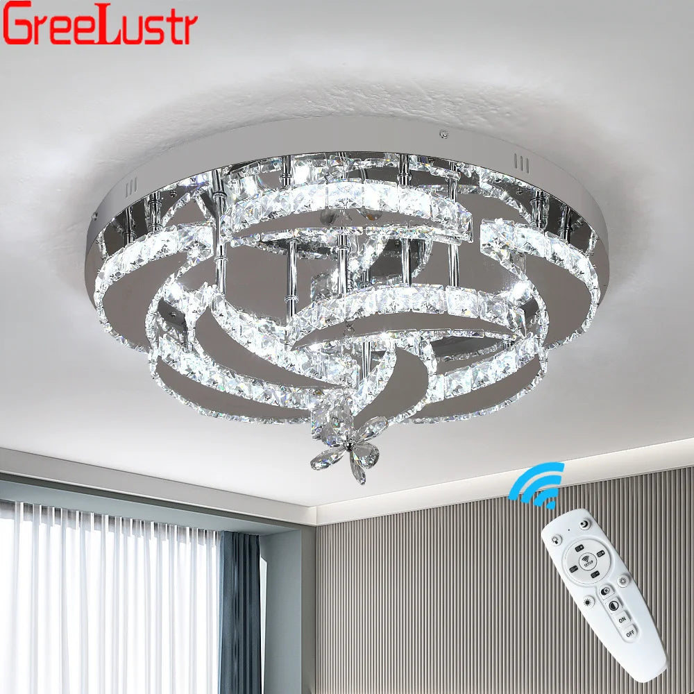 Flower Led Ceiling Lamp Modern Crystal Drop Chandelier Pendant Light Ceiling Light Home Decor Fixtures Living Room RC Dimming