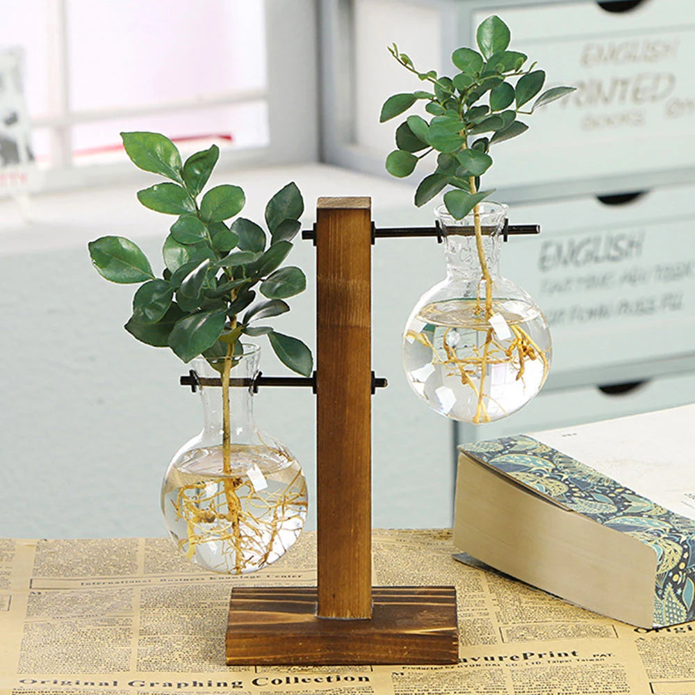 Function Terrarium Glass And Wood Desktop Planter Vase