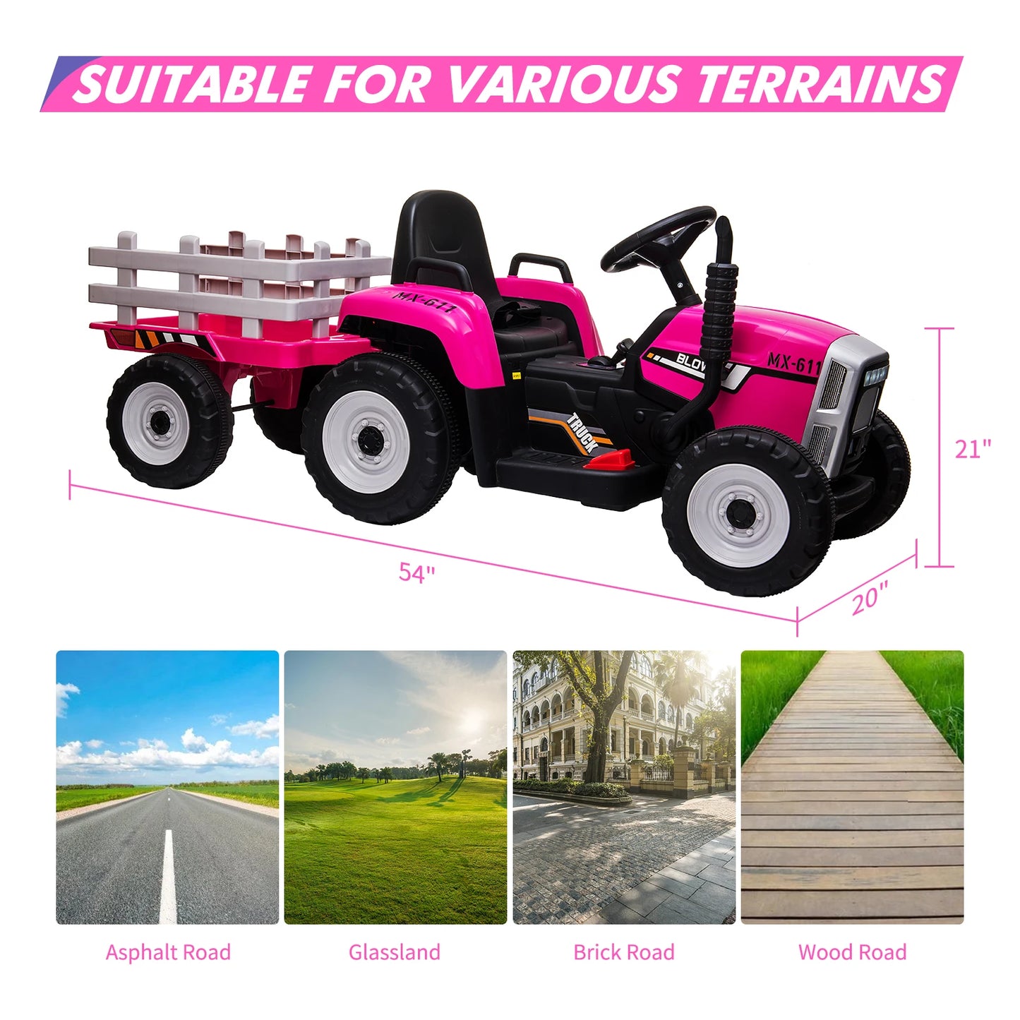 Electronic 12V Kids Ride On Tractor With Trailer Remote