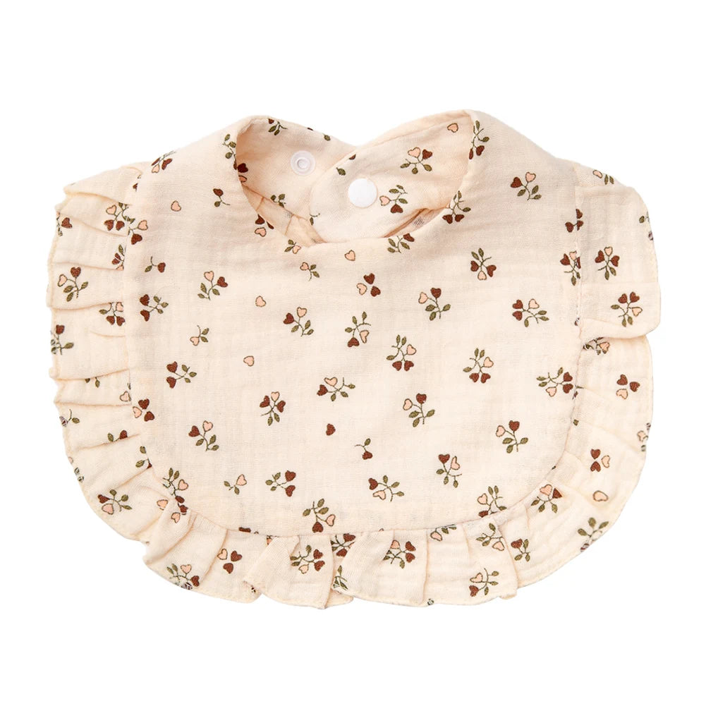 Flower Print Baby Bibs Adjustable Snap Burp Cloths Saliva Towel Muslin Cotton For Feeding