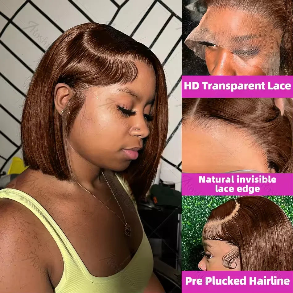 #4 Chocolate Brown Straight Bob Wigs 13x4 Lace Front Wigs for Human Hair Short Bob Wigs Transparent Bob Virgin Front Lace Wigs