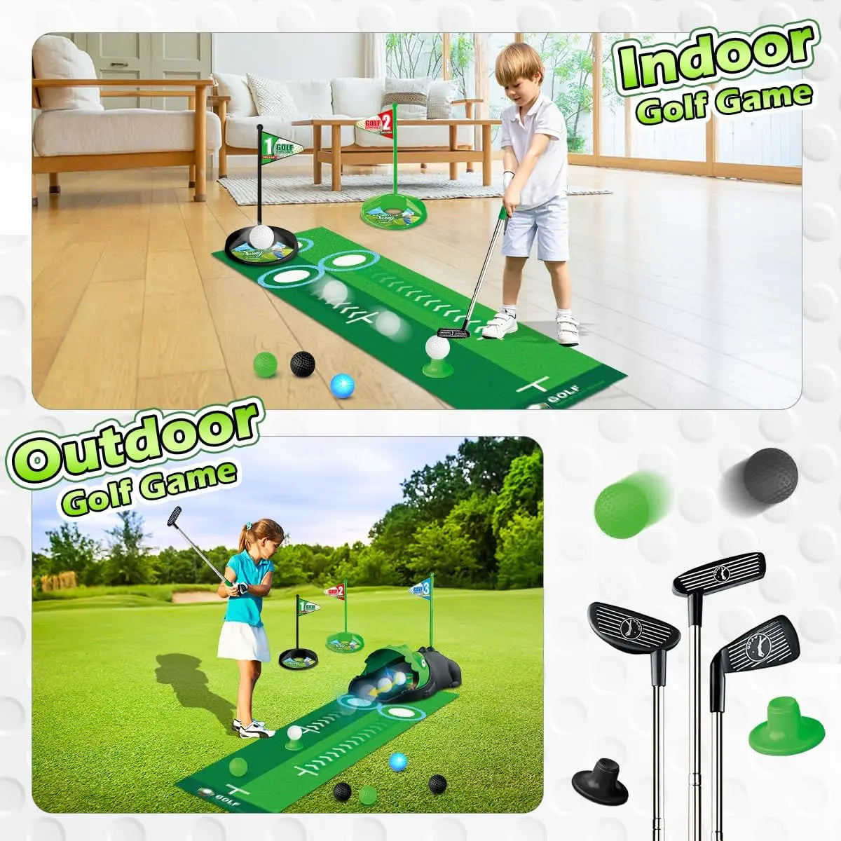 Kids Toy Golf Set Auto Returner Night Light Golf Balls Mat Toddler Mini Golf Game Indoor Outdoor Sports Toys Boys Christmas Gift