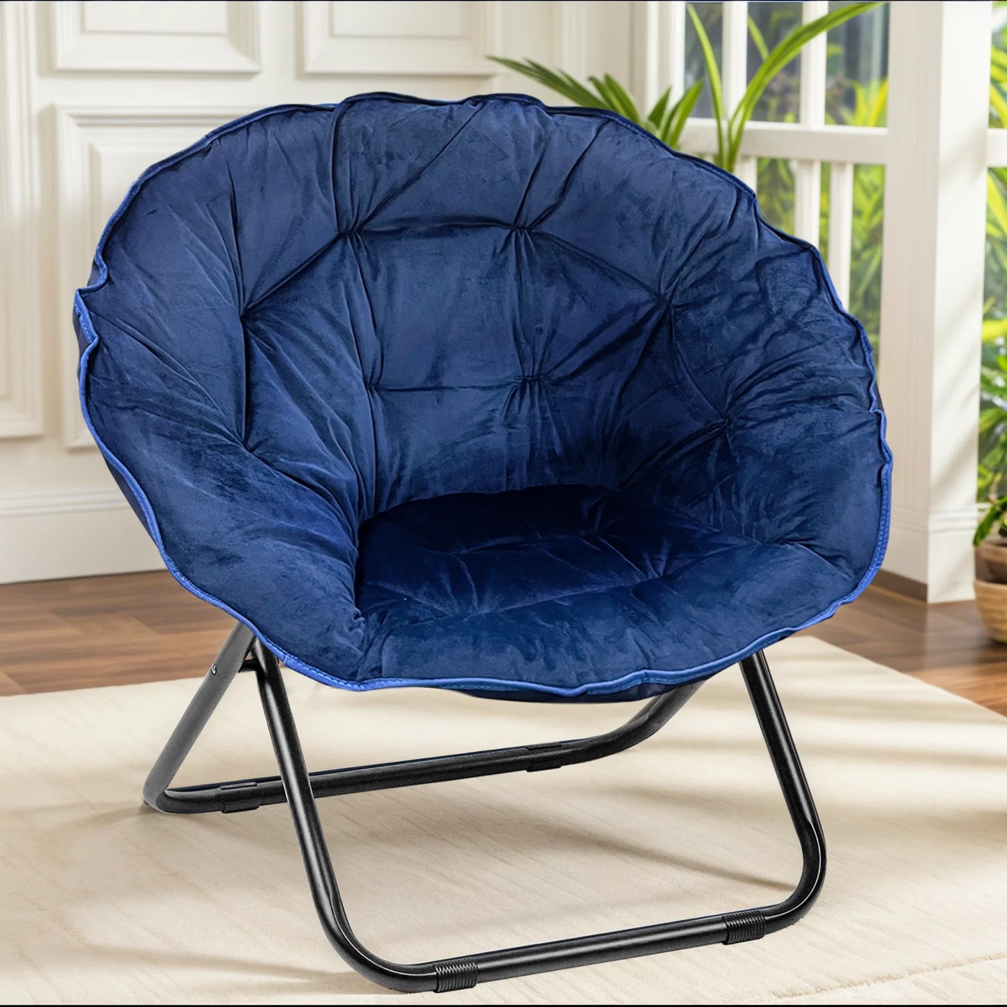 Grezone Round Foldable Saucer Chair Moon Chair With Metal Frame