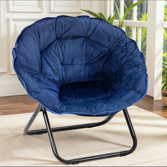 Grezone Round Foldable Saucer Chair Moon Chair With Metal Frame
