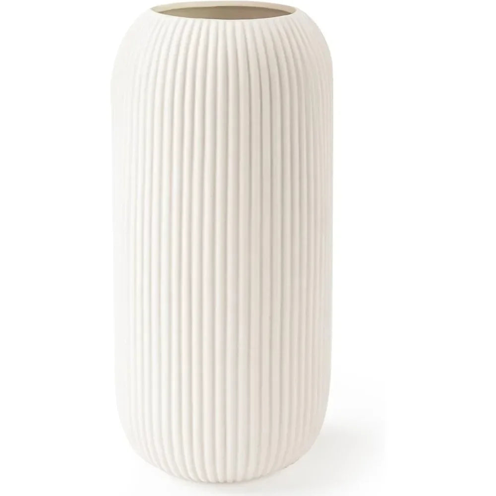 High-concerned Ribbed Ceramic Vase For Pampas Grass Decor
