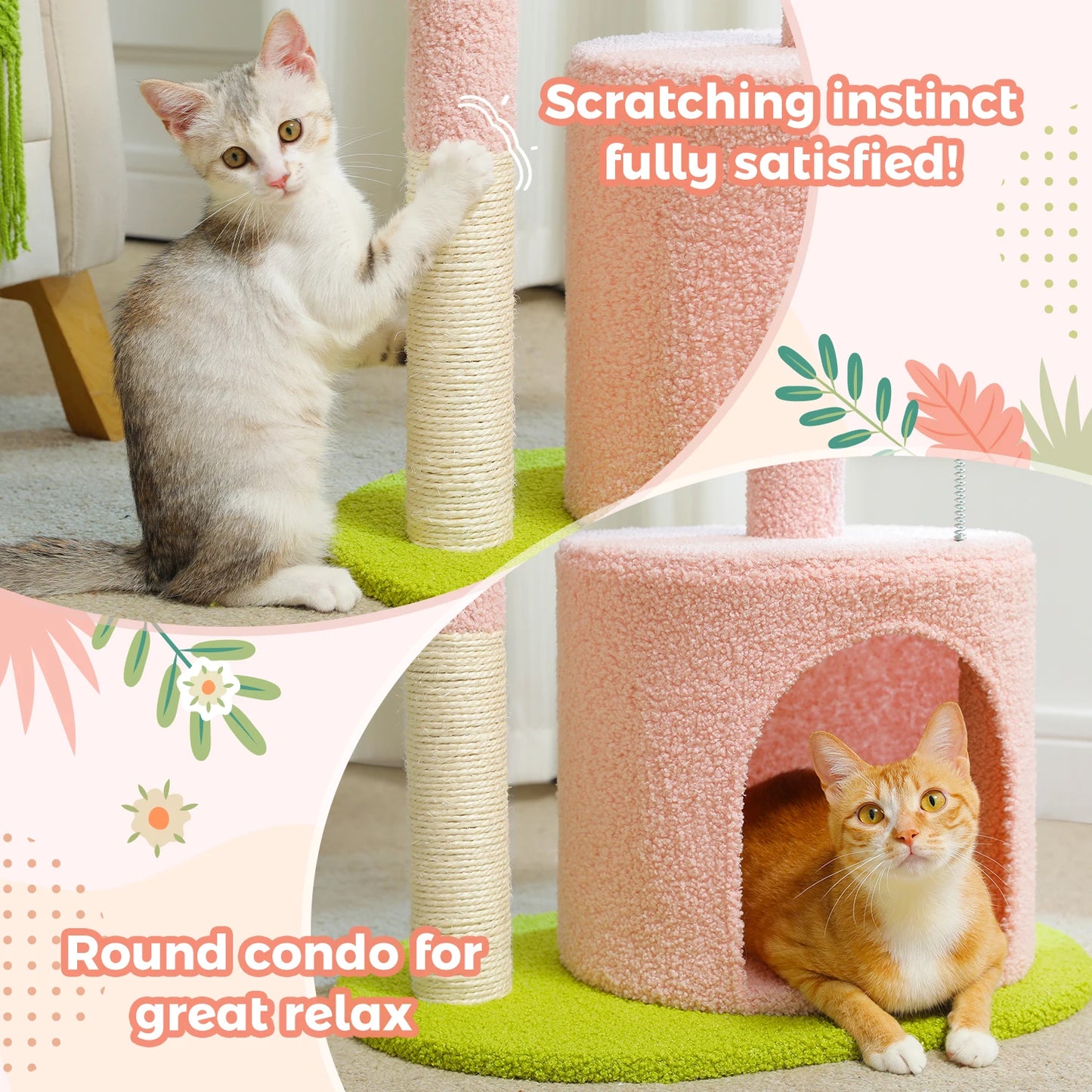 PEQULTICN Flower Cat Tree Indoor Cat Tower Three Levels