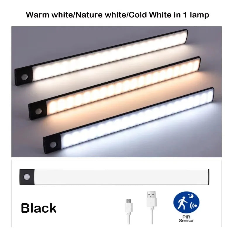 Ultra-thin LED Cabinet Light USB Rechargeable Motion Sensor Light 3 Colors Dimmable Wardrobe Closet Kitchen Lighting Night Lamp