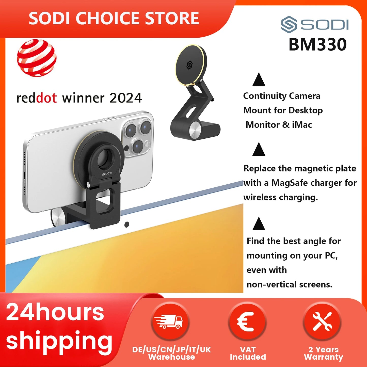 SODICharger Continuity Camera Mount For MacBook Desk Setup