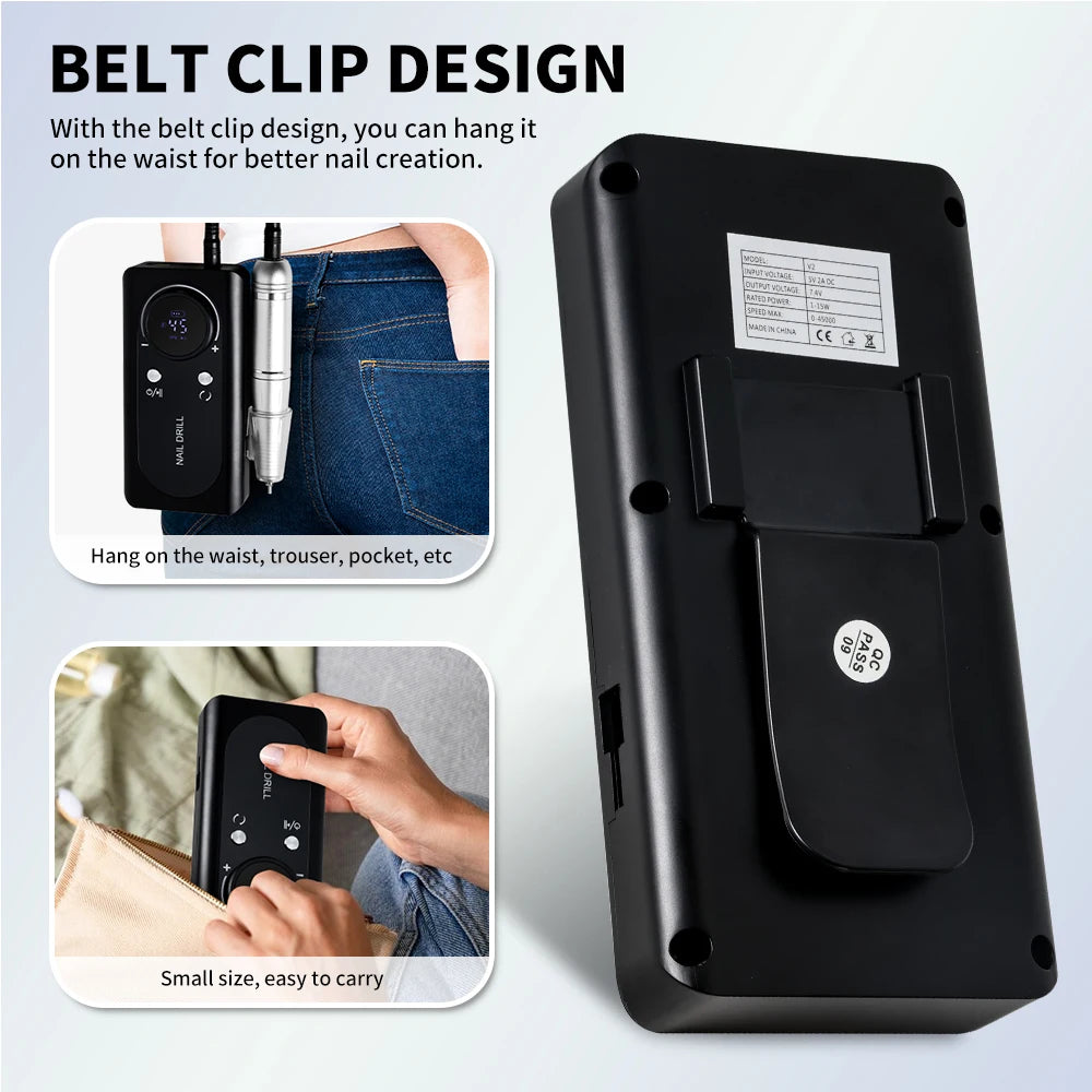 45000RPM Electric Nail Drill File Rechargeable Electric Nail Polishing Machine for Acrylic Gel Dip Powder Manicure Pedicure Tool